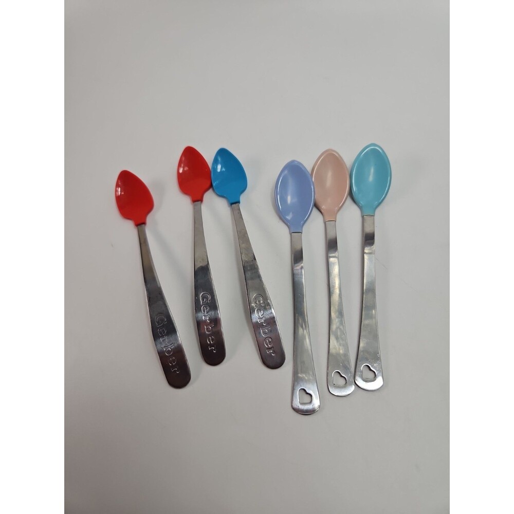 VTG Gerber Munchkin Baby Spoons Stainless Steel silicone tips Set of 6